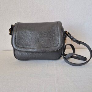 J.Crew Signet Flap Crossbody Bag Dark Gray Pebbled Italian Leather #G7344